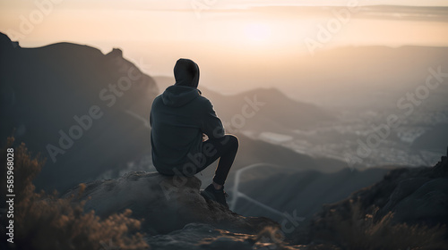 silhouette of a person on the top of mountain generative art