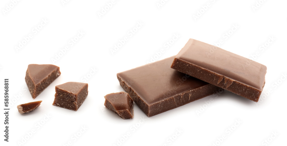 Pieces of delicious chocolate on white background Pieces of delicious chocolate on white background