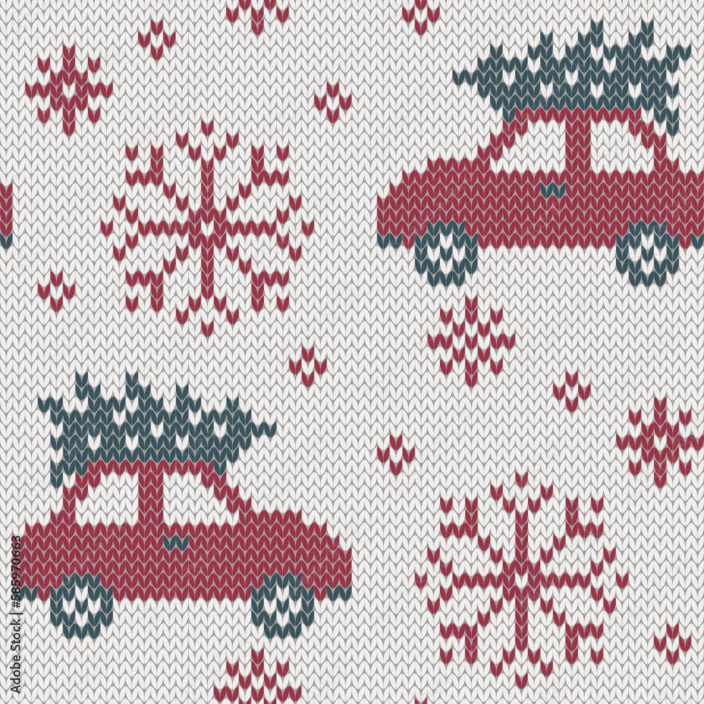 Christmas red car jacquard knitted seamless pattern. Winter red and white background for socks or sweater design. Vector illustration. Christmas red car jacquard knitted seamless pattern. Winter red and white background for socks or sweater design. Vector illustration.