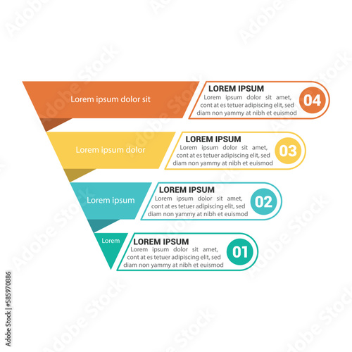 Pyramid Infographic, funnel pyramid business infographic with 5 charts. Template can be edited, recolored, editable. EPS Vector	