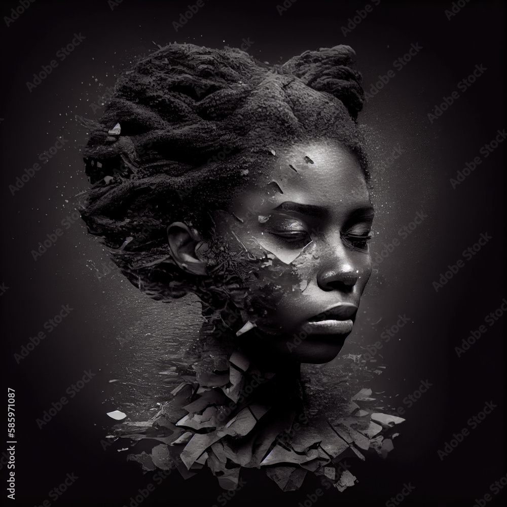 Conceptual image showing trauma of racism in Black woman. Generative AI ...