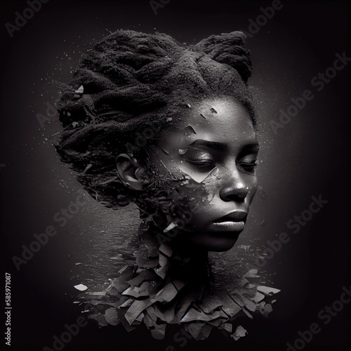 Conceptual image showing trauma of racism in Black woman. Generative AI photo