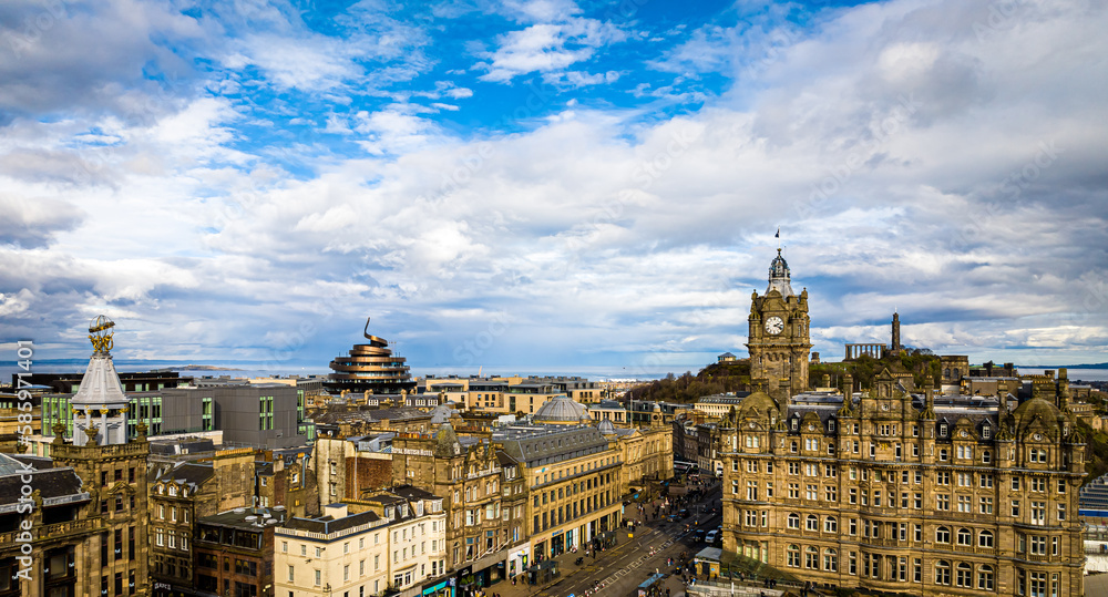 Aerial view of Old city and Royal mile in Edinburgh Aerial view of Old city and Royal mile in Edinburgh