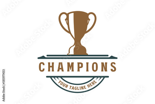 Vintage Retro Champion Trophy Cup for Sport Bar Club Logo Design Inspiration