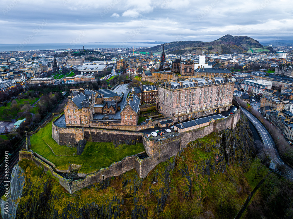 Aerial view of Edinburgh castle and Royal mile