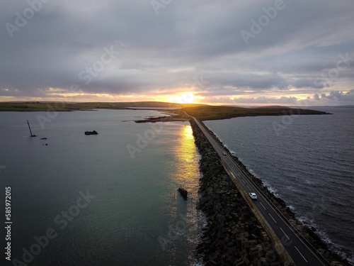 Churchill Barriers view by sunset, Orkney Islands, Scotland © free2trip