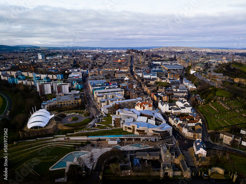 Aerial view of Scottish Parliament in Edinburgh  located on the Royal Mile in the Canongate