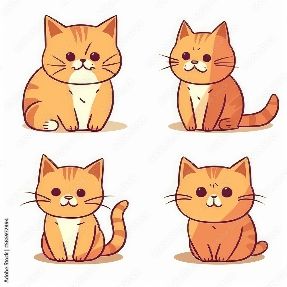 Fototapeta premium A set of cute cats, digital illustration. Generative AI.