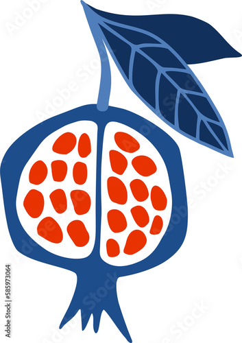 Hand drawn pomegranate on a transparent background.