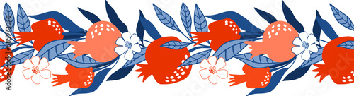 Hand drawn pomegranate ornament on a transparent background.