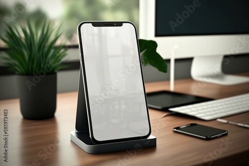 Wallpaper Mural Realistic tablet and mobile phone mockup for app presentations or websites. The smartphone mockup for graphic display montage and workspace area. Generative AI Torontodigital.ca