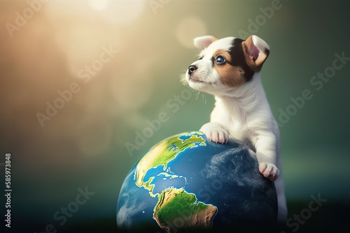 earth day, a puppy on top of a globe © dianaorozco