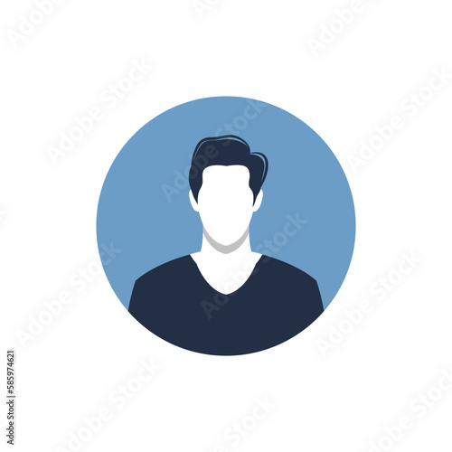 Round profile image of man avatar for social networks. Fashion, beauty, blue and black. Bright vector illustration in trendy style.