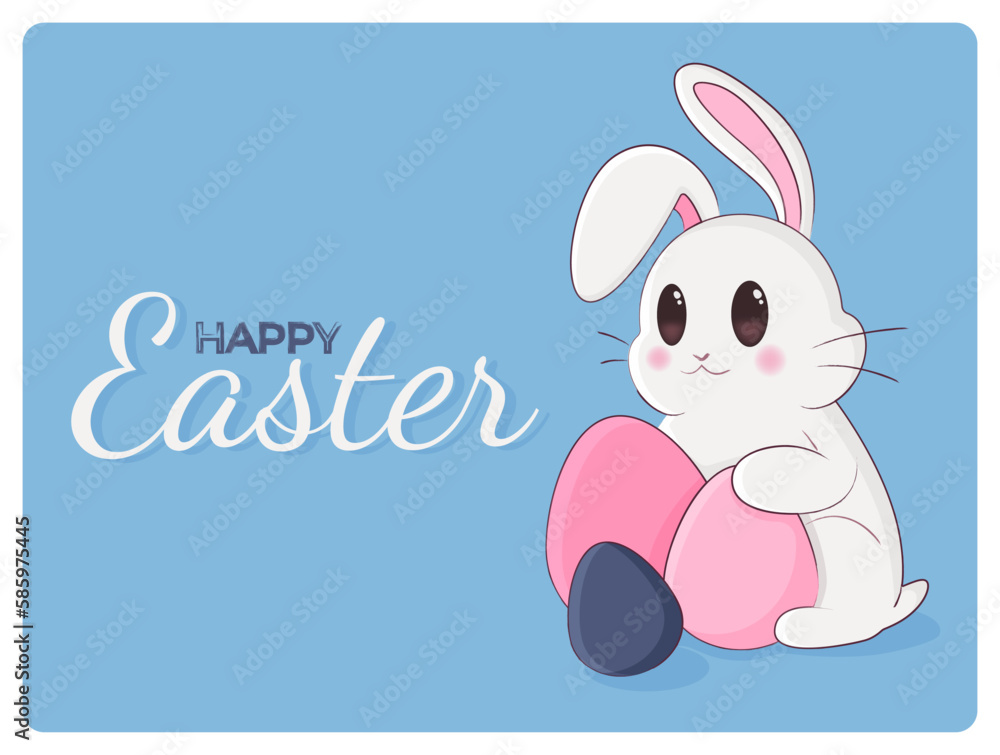 Happy Easter banner with white bunny and eggs. Happy Easter banner with white bunny and eggs.