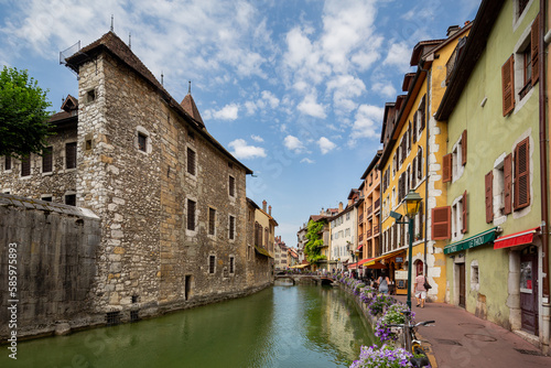 View of the side of the Palais de l'Isle jail in Annecy France