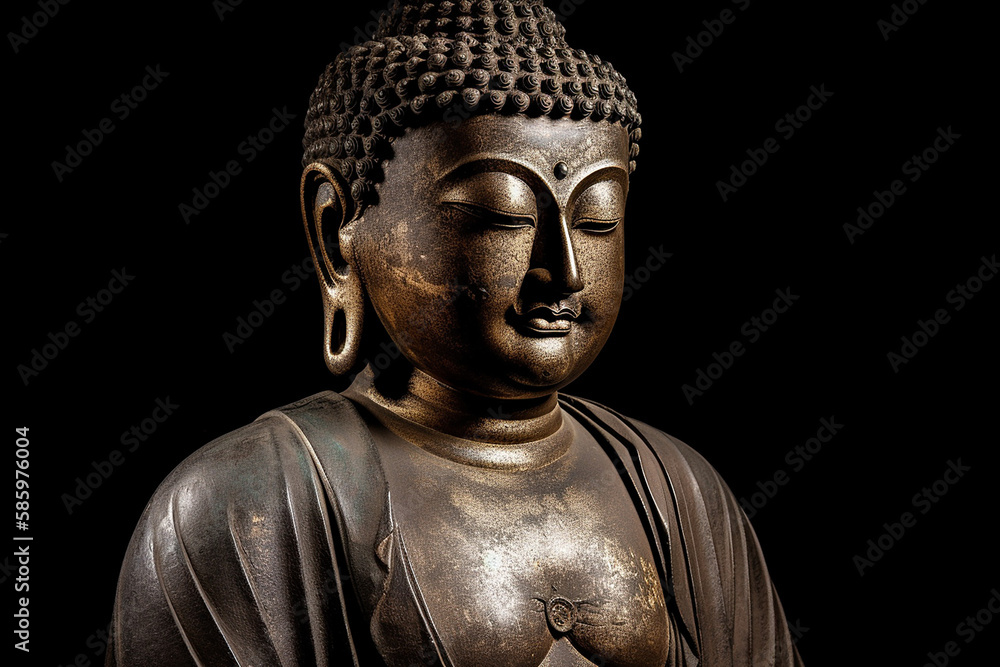 bronze meditating Buddha figurine, generative AI bronze meditating Buddha figurine, generative AI