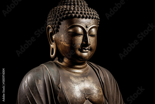 Wallpaper Mural bronze meditating Buddha figurine, generative AI Torontodigital.ca