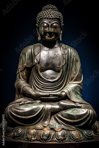 bronze meditating Buddha figurine, generative AI