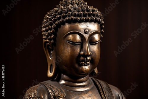 Wallpaper Mural bronze meditating Buddha figurine, generative AI Torontodigital.ca