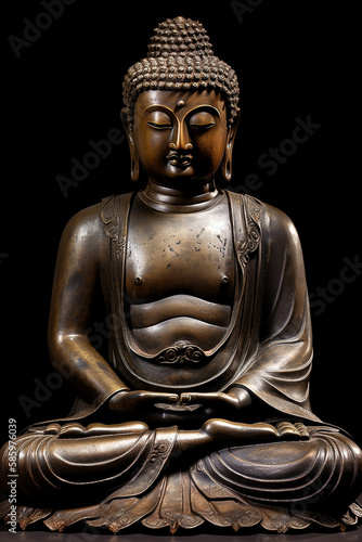 bronze meditating Buddha figurine, generative AI