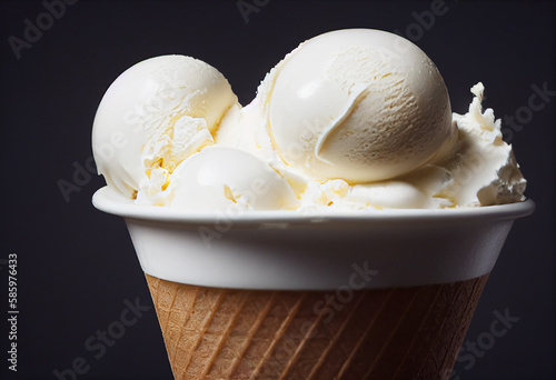 delicious cold vanilla ice cream in waffle cones, generative AI