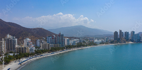 panorama of the rodadero coast city in santa marta colombia photo