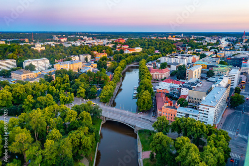 Obraz na plátně Panorama view of Aura river in Turku, Finland