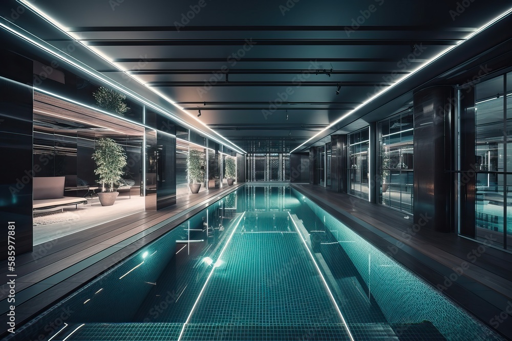 Indoor swimming pool in a luxury spa and wellness interior, generative  ai