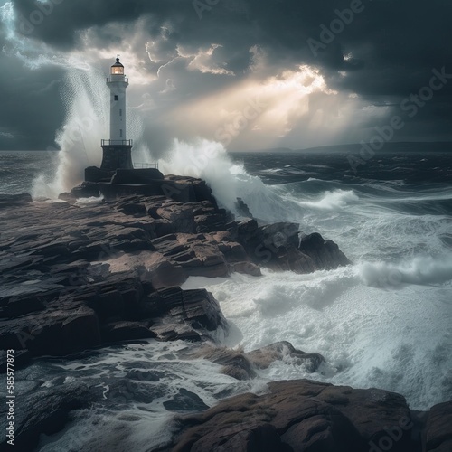 lighthouse on an islet in a...
