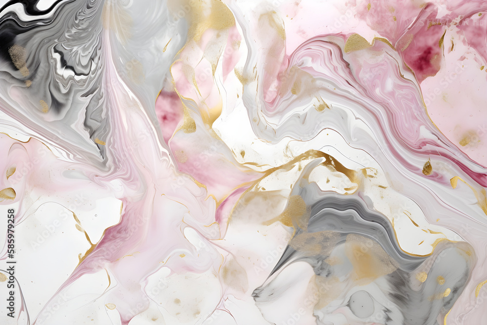 Abstract marbling background grey, white and gold. Original texture. Generative AI