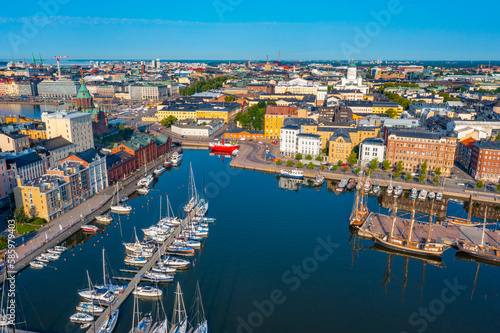 Panorama view of a marina in the Kruununhaka district of Helsinki, Finland. photo