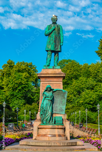 Statue of JL Runeberg, the national poet of Finland, at Esplanadi park avenue in Helsinki, Finland.