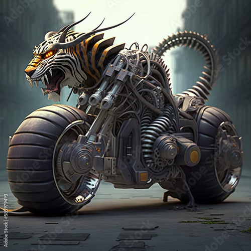 Monstermotorrad im Tigerdesign. Unglaubliche Ansicht. Motorrad / Trike photo