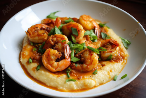 Buttery and Cheesy Shrimp and Grits with a Dash of Paprika, generative ai