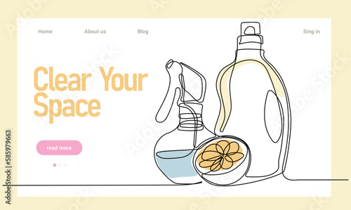 Home cleaning service landing page design concept, illustration of janitors with cleaning tools. Vector illustration