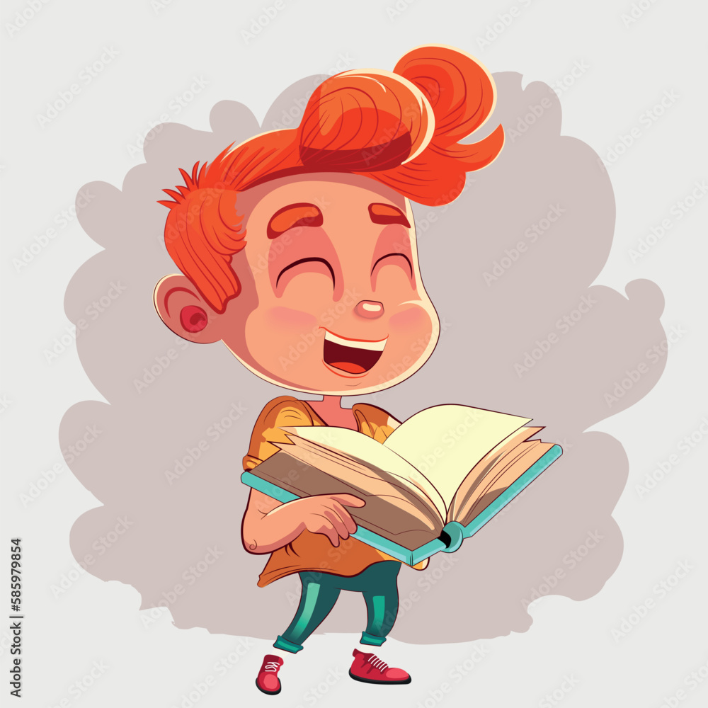 Happy kids and book. Children reading a book Back to School Concept . Vector illustration