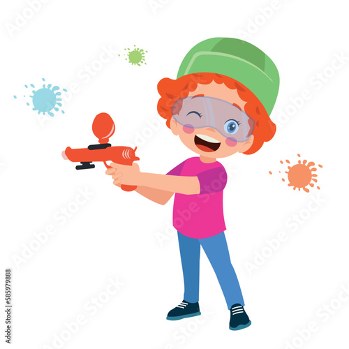 cute boy playing with toy gun