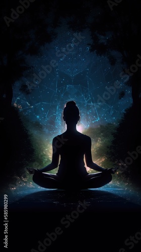 Woman sitting in Yoga Lotus pose. Her connection to a meditative space is profound and sincere.