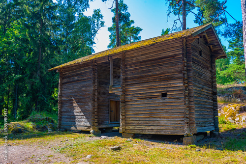 Wooden buildings at Seurasaari Open-Air Museum in Helsinki, Finland photo