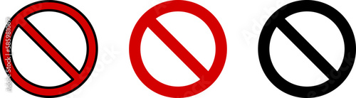 Red No Sign General Prohibition Restricted or Forbidden Circle-Backslash Icon Set. Vector Image.