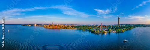 Aerial view of Särkänniemi  amusement park in Tampere, Finland.