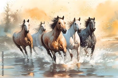 illustration paintings five horses of successful unique wall paintings © Carlos Montes