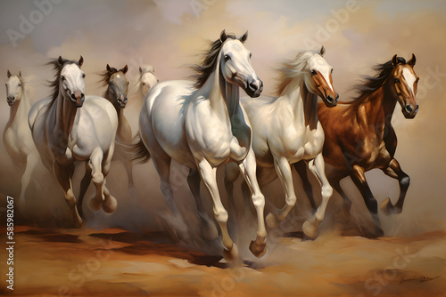 illustration paintings seven horses of successful unique wall paintings © Carlos Montes