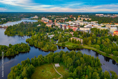 Cuadro en lienzo Aerial view of residential buildings in Oulu, Finland