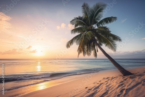 Sunset on a beach  Tropical island Generative AI