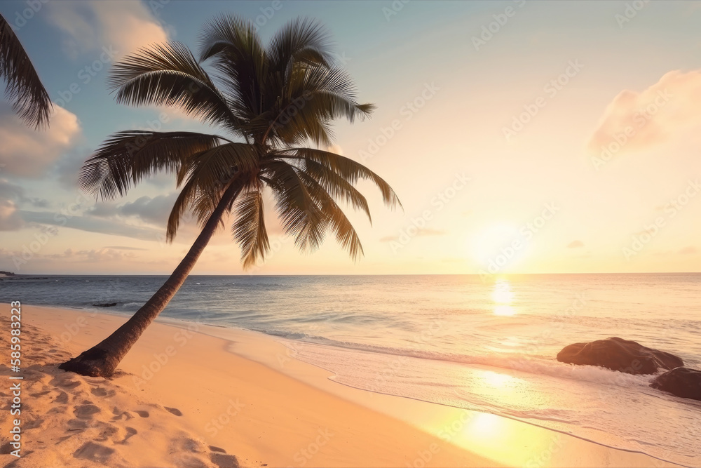 Sunset on a beach, Tropical island Generative AI