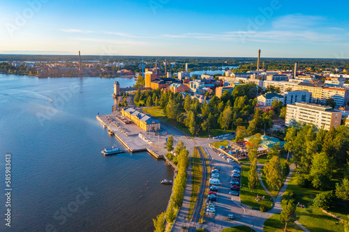 Sunset panorama view of industrial part of Finnish town Vaasa photo