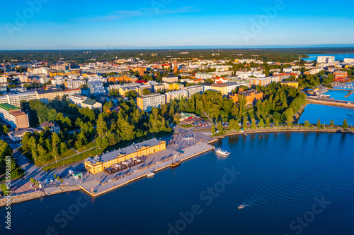 Sunset panorama view of center of Finnish town Vaasa photo