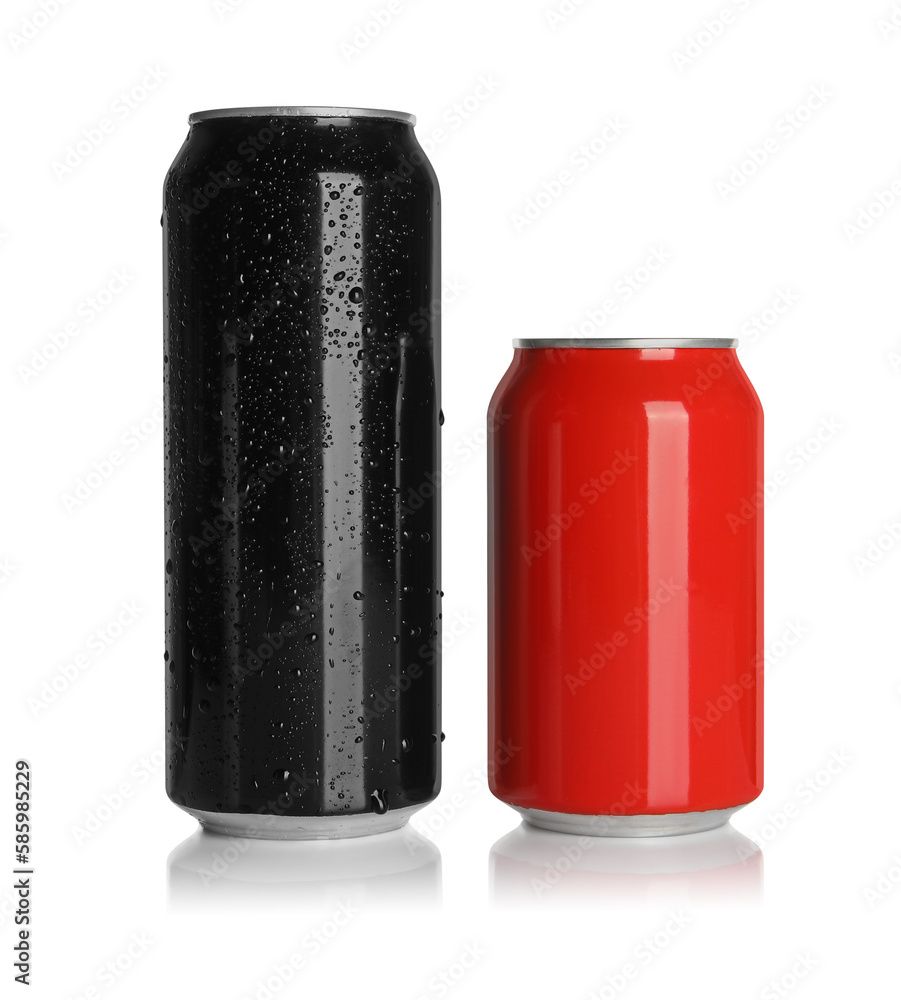 Aluminum cans with drinks on white background Aluminum cans with drinks on white background