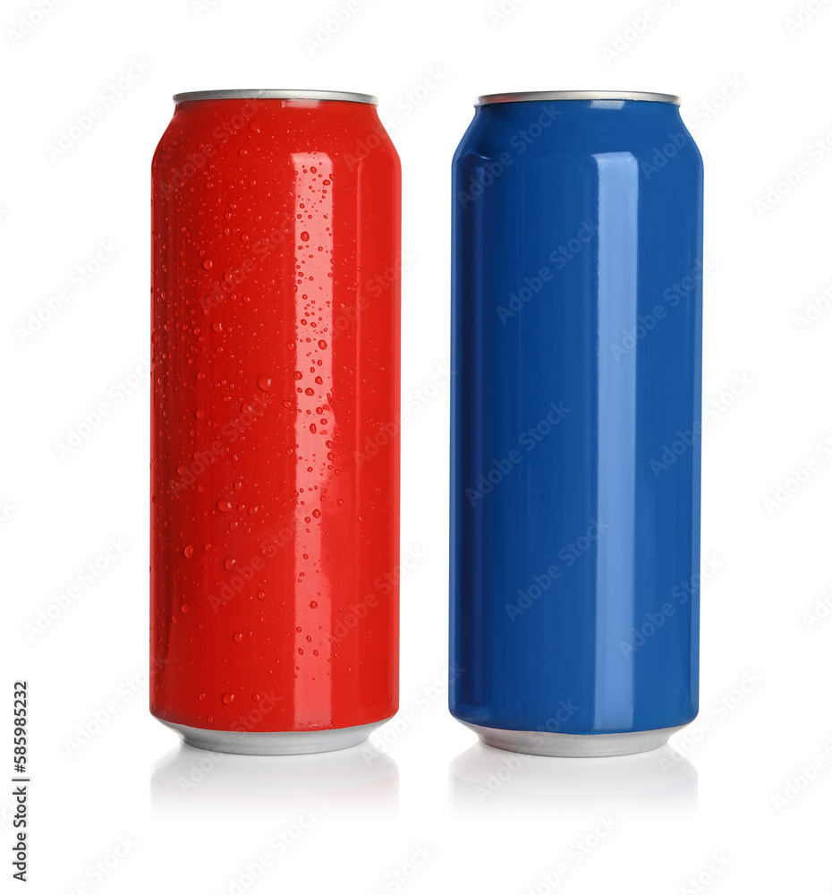 Aluminum cans with drinks on white background Aluminum cans with drinks on white background